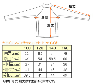 キッズ長袖ラッシュサイズ表